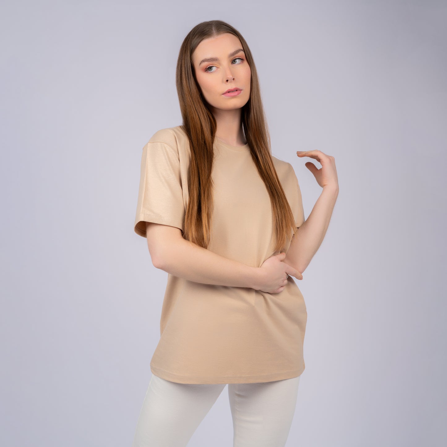 Beige Women Short Sleeve T-Shirt
