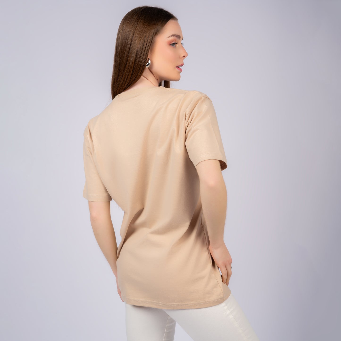 Beige Women Short Sleeve T-Shirt