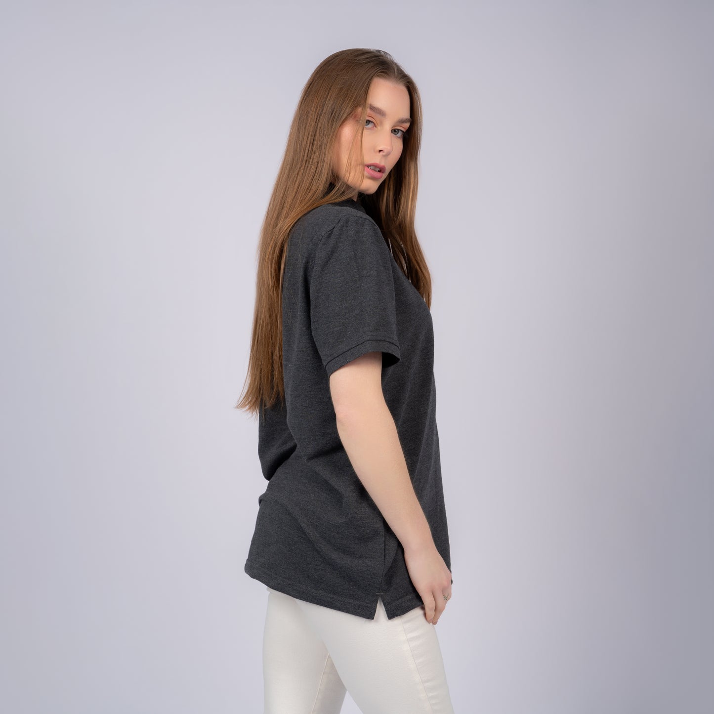 Dark Gray Women Polo T-Shirt