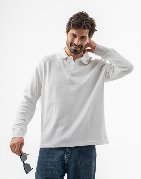 White Long Sleeve Polo Shirt