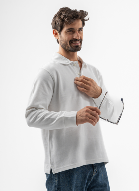 White Long Sleeve Polo Shirt