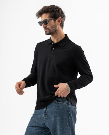 Black Long Sleeve Polo Shirt