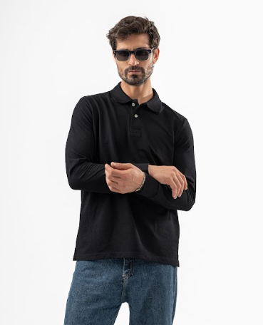 Black Long Sleeve Polo Shirt